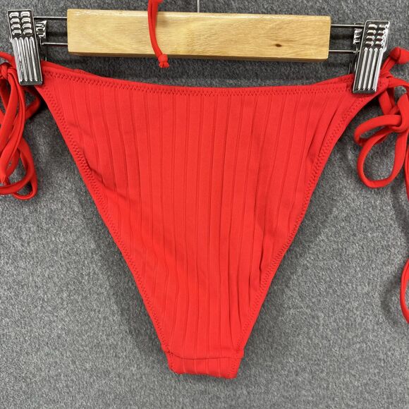 Pacsun Swim Bikini Womens Top Large Bottom Small Red Ribbed Two Piece Tie Side - Picture 9 of 11